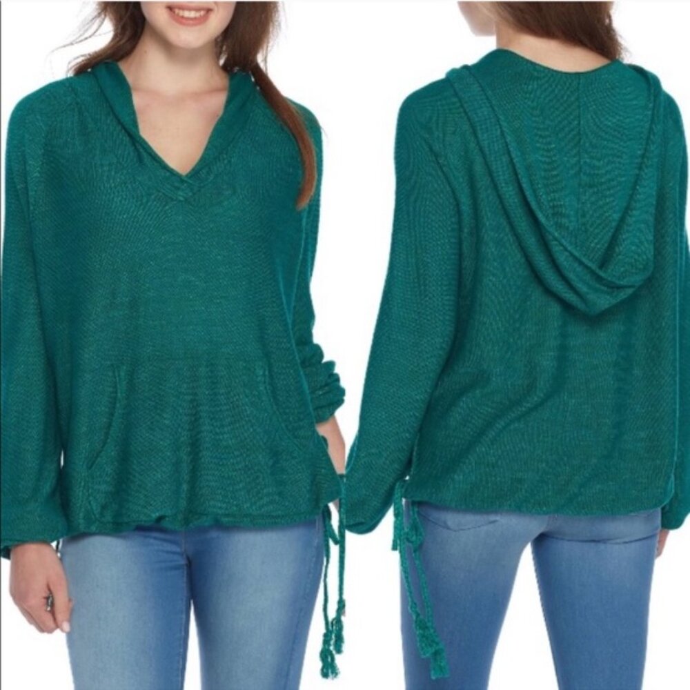 Free People Optimistic Linen Blend Oversized Hoodie Sweater Sise M Kelly Green
